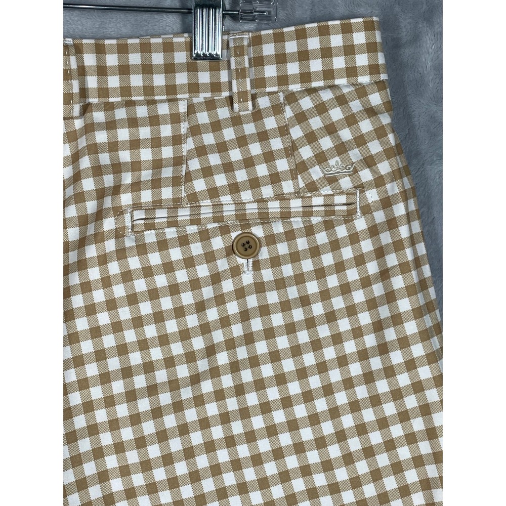 Peter Millar Mens 36 Gingham Performance Golf Shorts Tan White Wicking Stretch
